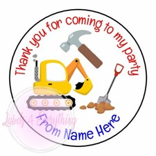Personalised Construction Digger Stickers Birthday Thank You Party Sweet Cone