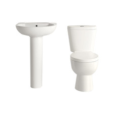 Pedestal Basin Close Coupled Toilet Complete Bathroom Suite Set Round White