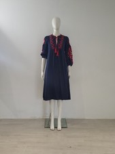 Zara (S) Blue Floral Maxi Dress UK 8 10 EU 36 38 Red White Stitched Midi Maxi