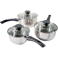 3 Pan Set Stainless Steel Saucepans Cookware Cooking Pots & Glass Lids & Handles