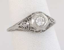Antique .14ct Diamond 18K White Gold Art Deco Solitaire Engagement Ring Sz 5.75