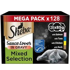 128 x 85g Sheba Sauce Lover Adult Wet Cat Food Trays Mixed Selection in Gravy