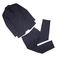 VERSACE Mens Suit Blue Regular Wool Pinstripe L W33 L29