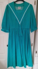 Vintage Laura Ashley Turquoise Blue White Spot Sailor Collar Dress 100% Cotton