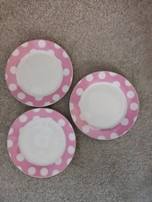 Set of 3 Waterside Fine China Pink, White Spots  Side Plates 7"