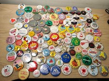 120+ Vintage 1970s 1980s Pin Badges inc Advertising Souvenir Charity Tin Bundle
