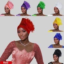 Mesh Flower African Headtie Turban Cap for Women Nigeria Auto Gele Head Wrap Hat
