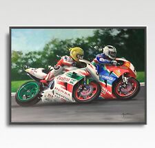 Joey & Robert Dunlop MotoGP TT A3 art print from painting by Greg Tillett poster