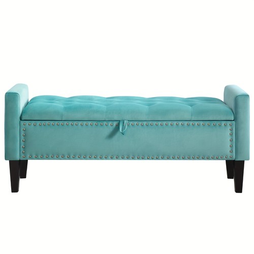 Teal velvet storage bench with - teal,