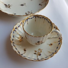 Antique 1780s Worcester Regency tea cup bowl trio cobalt gilt porcelain English