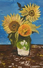 An acrylic painting of Sunflowers in the style of Picasso. Original. Unframed.