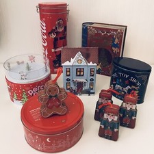 Christmas Decorative Tins x 10,Coke Santa, Nutcrackers, Book, Gingerbread, Percy
