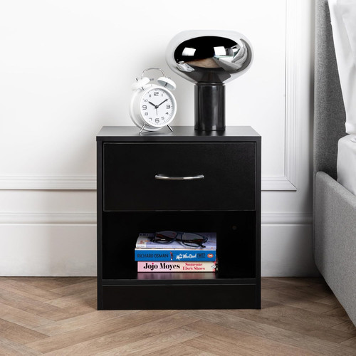 Wooden bedside table black - bedside,