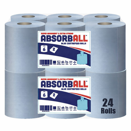24x blue centrefeed rolls 2ply - blue,