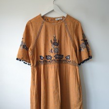 Zara Mustard Dress Embroidered