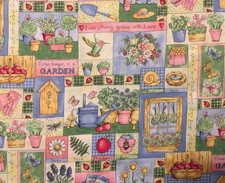 Easter / spring / garden cotton fabric - potted primroses - collectable - rare!