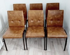 Vintage Original 1960 x6 Brown Metal Frame Padded Cushion Chair Dinning Office