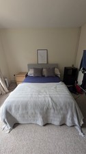 Grey Upholstered Double Bed Frame With Storage - Good Condition