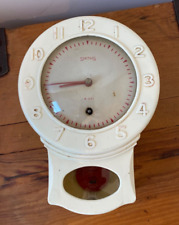 RARE MID CENTURY SMITHS BAKELITE 8 DAY WALL CLOCK WITH ORIGINAL KEY AND PENDULUM