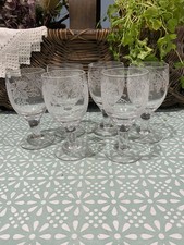 6 x Vintage 1940's Stuart Crystal Grape & Vine Wine Glasses - England