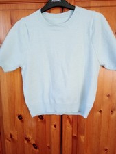 Cropped Short Sleeve Jumper In Baby Blue Soft Feel Size S Bn