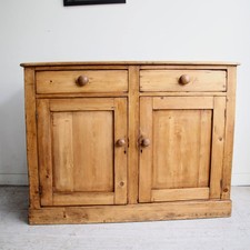 Antique 19th century Victorian stripped pine kitchen sideboard cupboard, dresser