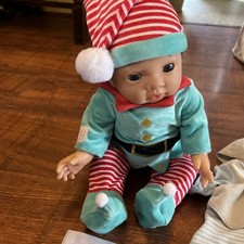 GORGEOUS TINY TREASURES WEIGHTED DARK HAIR DOLL 3 OUTFITS ELF SHEEP SCHOOL SHOES