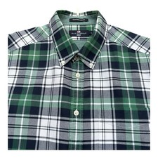 marks and spencer Blue Harbour Shirt Oxford Weave Green Plaid Mens LARGE
