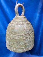 Large Antique Very Old Bronze Temple Bell Superb Verre Degris Patina 6" Dia 2½kg