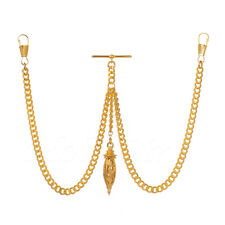 Brand New Gold Colour Double Albert Pocket Watch Fob Chain With Hollow Pendant