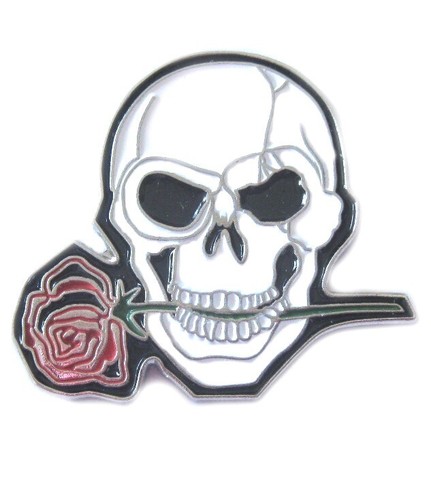 Grinning skull red rose - red,