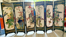 Table Desk Top Folding Shoji Screen 6 panel 18.25 x 9.25 in Niao Hua Yiang