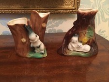 2 HORNSEA RABBIT(S) NEXT TO TREE TRUNK ORNAMENTS INCL. 973 & 571