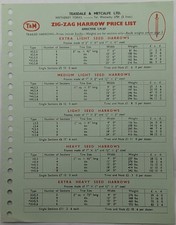Original Teasdale & Metcalfe Zig Zag Harrow Price List, 1967
