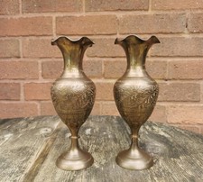 2 Vintage Solid Brass Vases Pair Of Vase Decorative Home Decor Collectable Metal