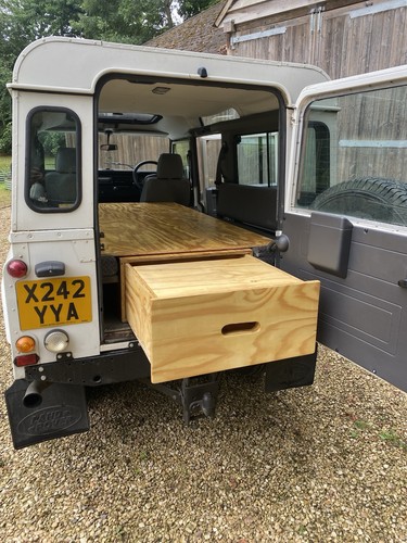 Custom built wooden bed - wooden, draw