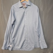 Thomas Pink Men's Shirt 16.5" 35" Blue White Cotton Prestige Micro Check Long