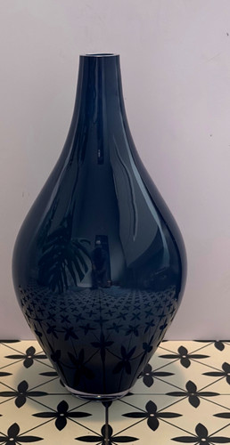 Large blue glass vase 42cm - blue,