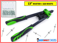 13" HEAVY DUTY RIVET GUN HAND RIVETER TOOL + 320 RIVETS 3 HEAD NOZZLES UK 23-55
