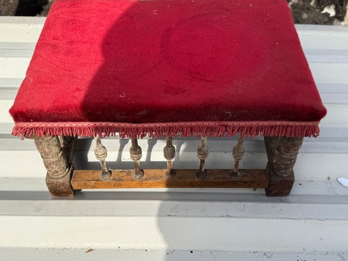 Antique red velvet footstool - antique,