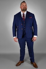 Mens Suit Blue Check Three 3 Piece Tweed Wedding Racing Prom Groom Peaky Blinder
