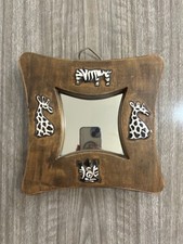 Stunning Vintage Wall Mirror With Wooden Frame & Bone Inlaid Animals Design