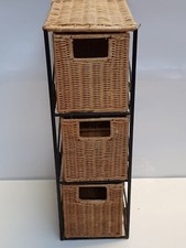 Vintage 3 Wicker Drawers in Black Metal Stand – Sturdy 3-Drawer Storage Unit