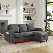 L-Shaped Sofa Bed 3 Seater Corner Sofa Convertible Settee with Storage, Grey