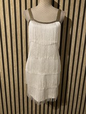 White & Gold Fringed Charleston Flapper Style Dress Size 8/10 By Rainbow