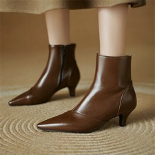 Women's Pointed Toe Kitten Heel Ankle Boots Side Zipper Shoes for Autumn Winter 