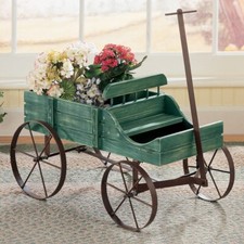 Rustic Green Wooden Wagon