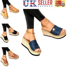 Women's Wedge Espadrilles Sandals Summer Heel Ladies Slip On Platform Shoes UK
