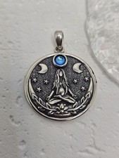 Triple Moon Goddess 925 Sterling Silver Lapis Lazuli Wiccan Pendant