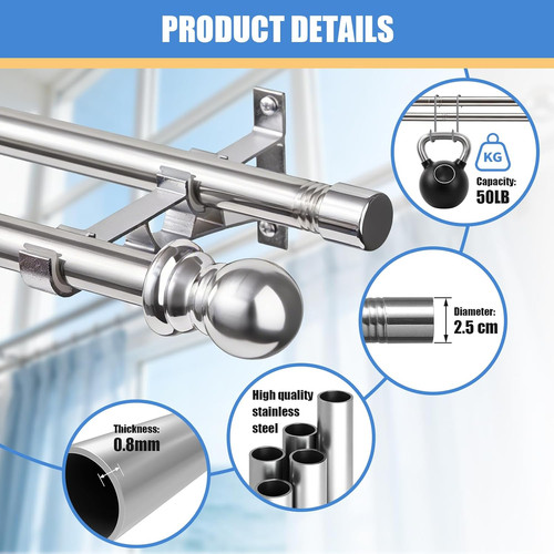 Double curtain poles 5 cm - double, 2.5